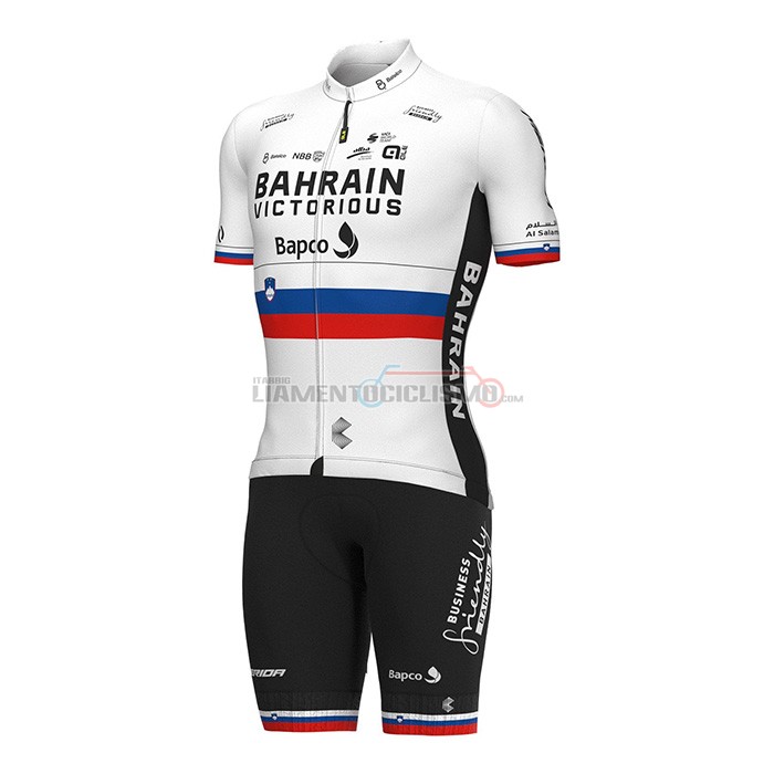 Abbigliamento Ciclismo Slovenia Campione Bahrain Victorious Manica Corta 2022 Bianco Rosso